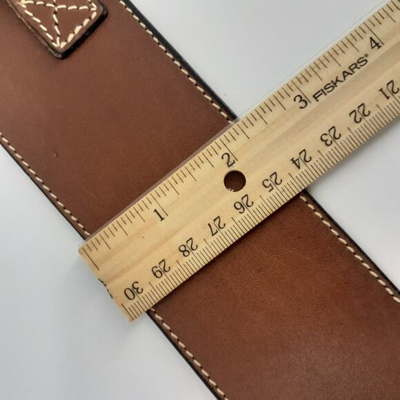 Land's Ends Wide Brown Leather Crossett Belt Fashion Dress L - Picture 5 of 10